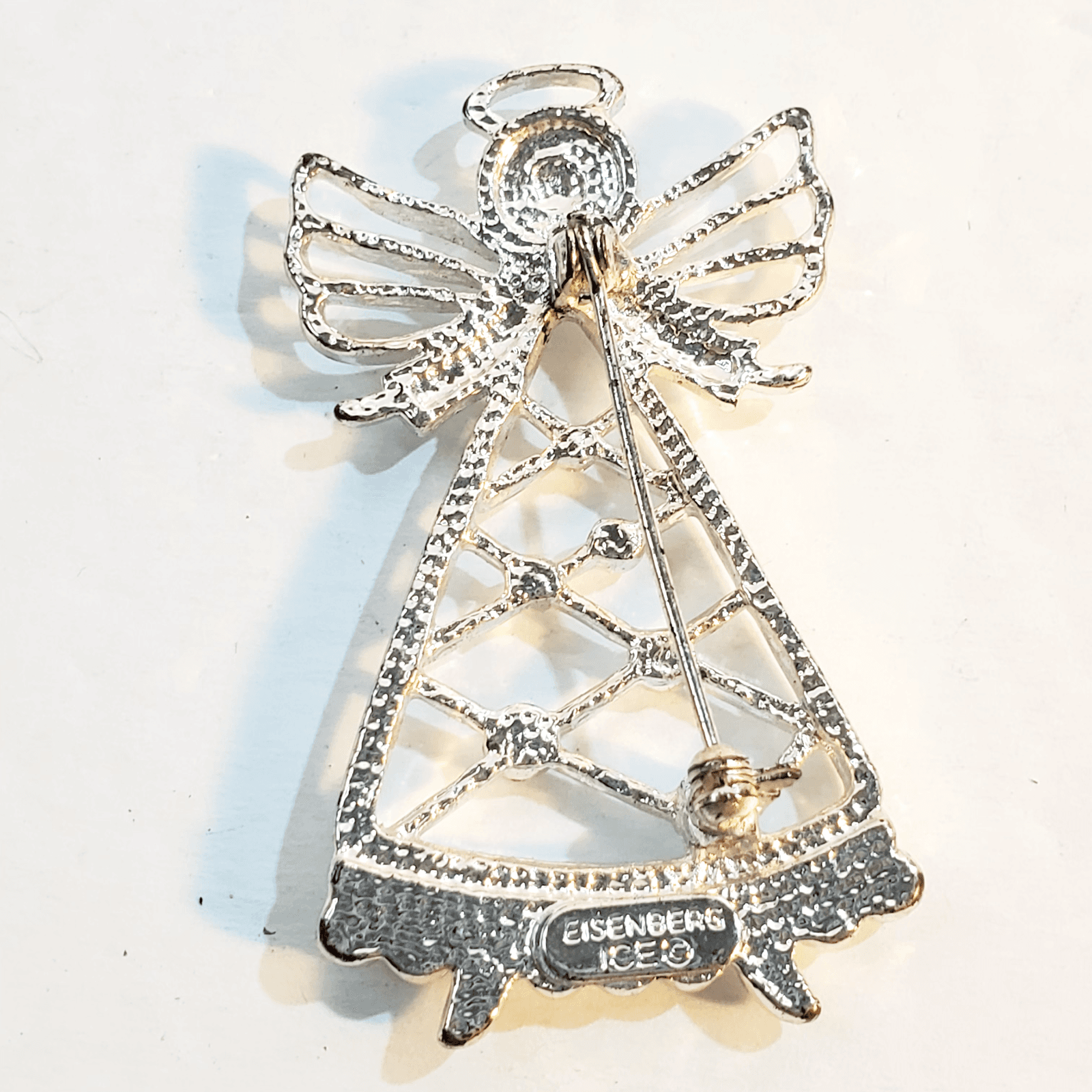 Vintage Eisenberg Ice Silver Tone Clear Rhinestones Angel Christmas Brooch Pin - Thumbnail 3
