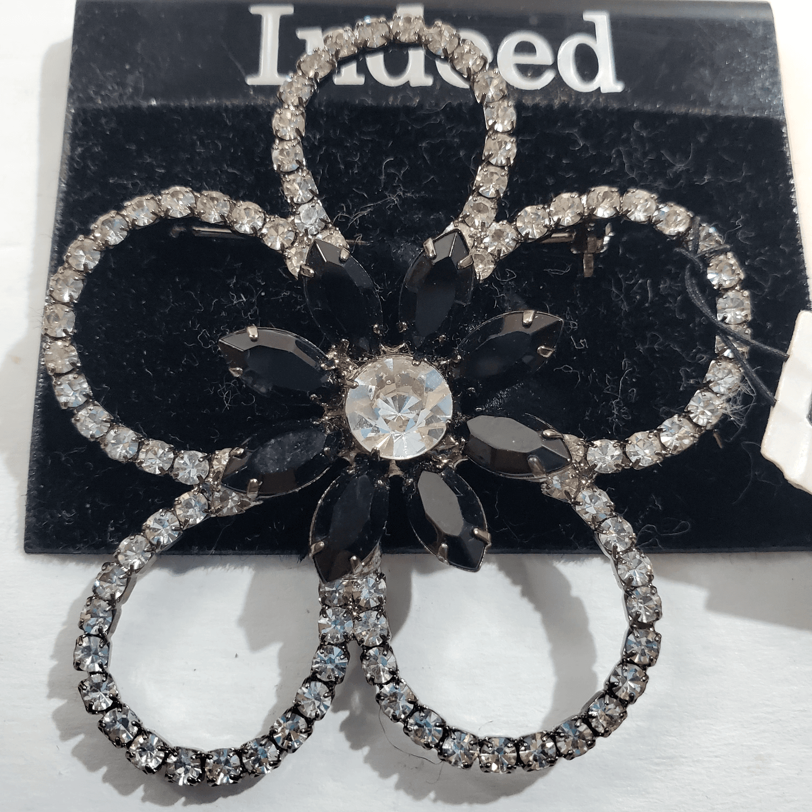 Indeed Clear & Black Rhinestone Outlined Flower Floral Brooch Pin MSRP $38