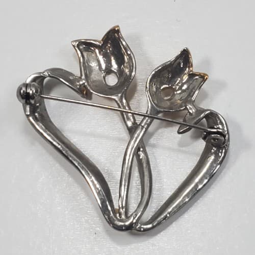 Matte Silver Tone & Gold Tone Metal Tulip Flower Brooch Pin Spring Floral - Thumbnail 2