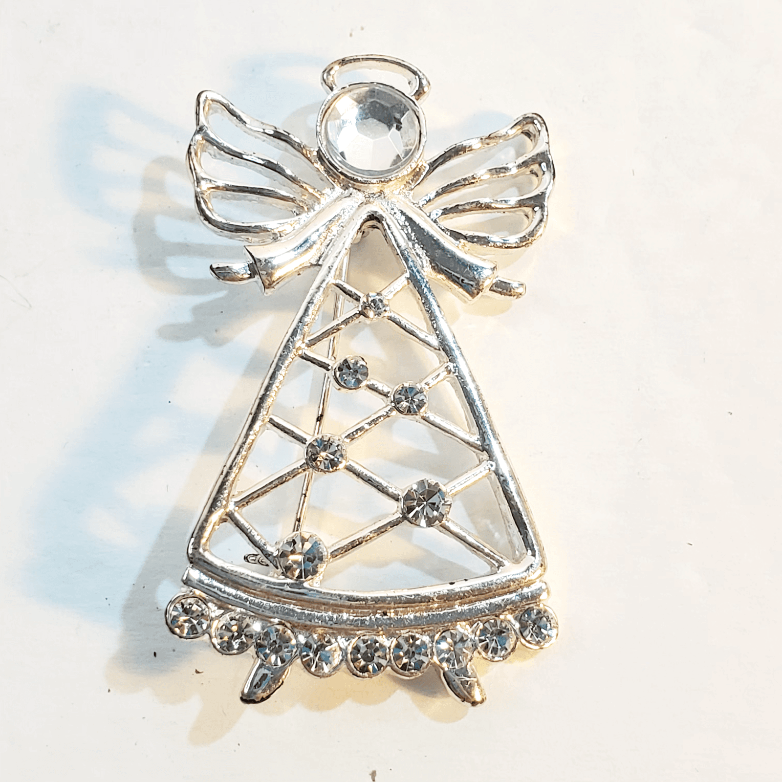 Vintage Eisenberg Ice Silver Tone Clear Rhinestones Angel Christmas Brooch Pin