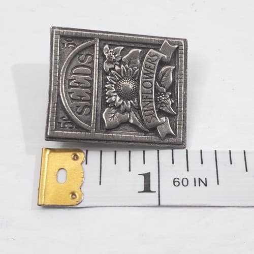 Vintage 2003 Birds and Blooms Pewter Sunflower Seeds Package Brooch Pin - Thumbnail 4