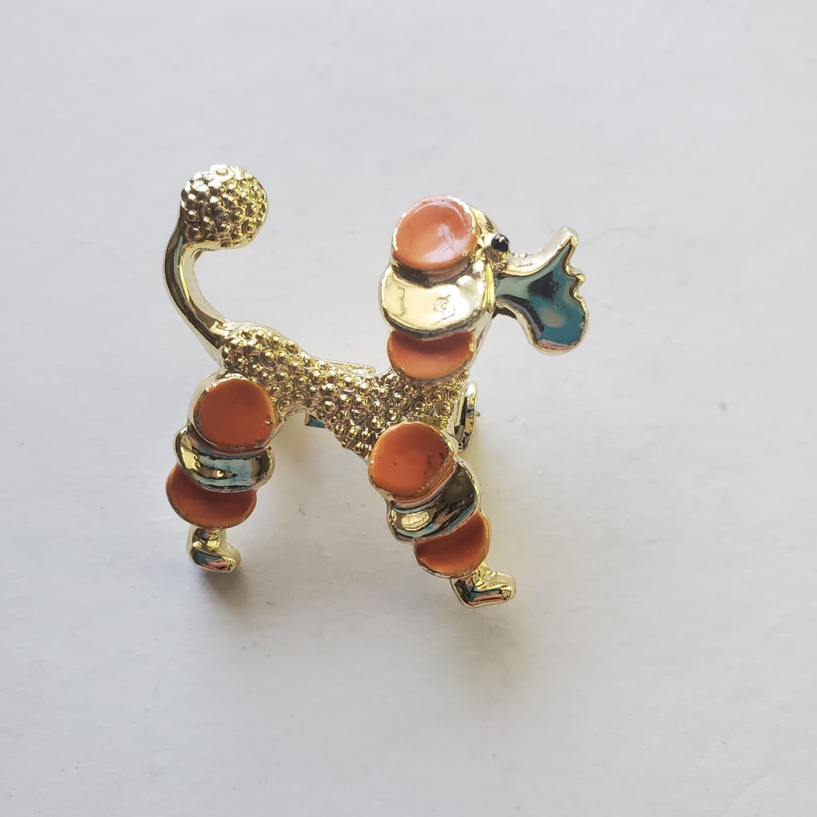 Vintage Signed Gerry's Gold Tone Orange Enamel Poodle Dog MCM Pin Brooch