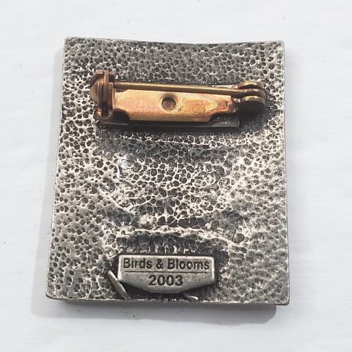 Vintage 2003 Birds and Blooms Pewter Sunflower Seeds Package Brooch Pin - Thumbnail 2