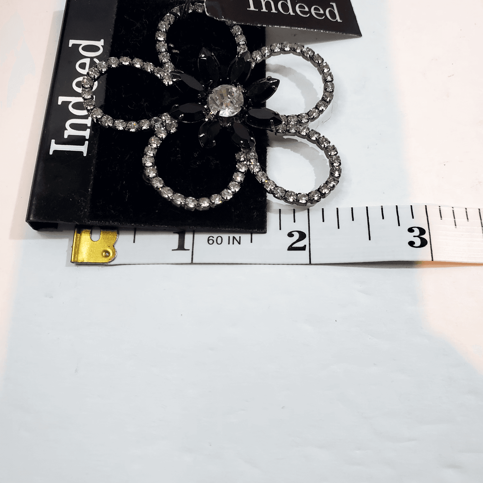Indeed Clear & Black Rhinestone Outlined Flower Floral Brooch Pin MSRP $38 - Thumbnail 4