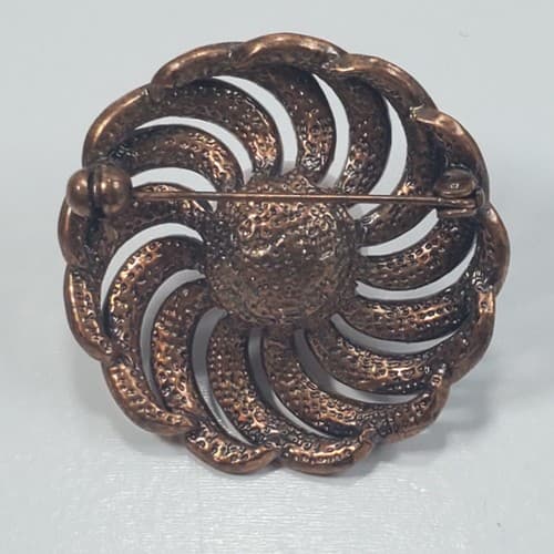 Vintage Copper Tone Metal Multi-Colored Rhinestones Faux Pearl Flower Brooch Pin - Thumbnail 2