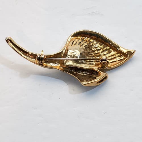 Vintage Gold Silver Tone Metal Faux Pearl Rhinestone Cala Lily Flower Brooch Pin - Thumbnail 3