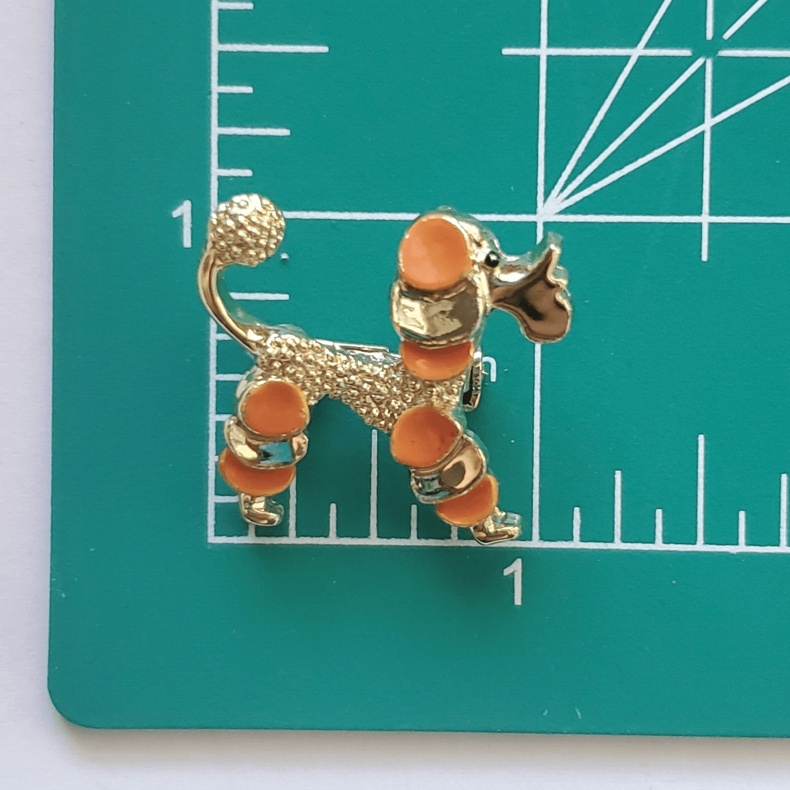 Vintage Signed Gerry's Gold Tone Orange Enamel Poodle Dog MCM Pin Brooch - Thumbnail 3