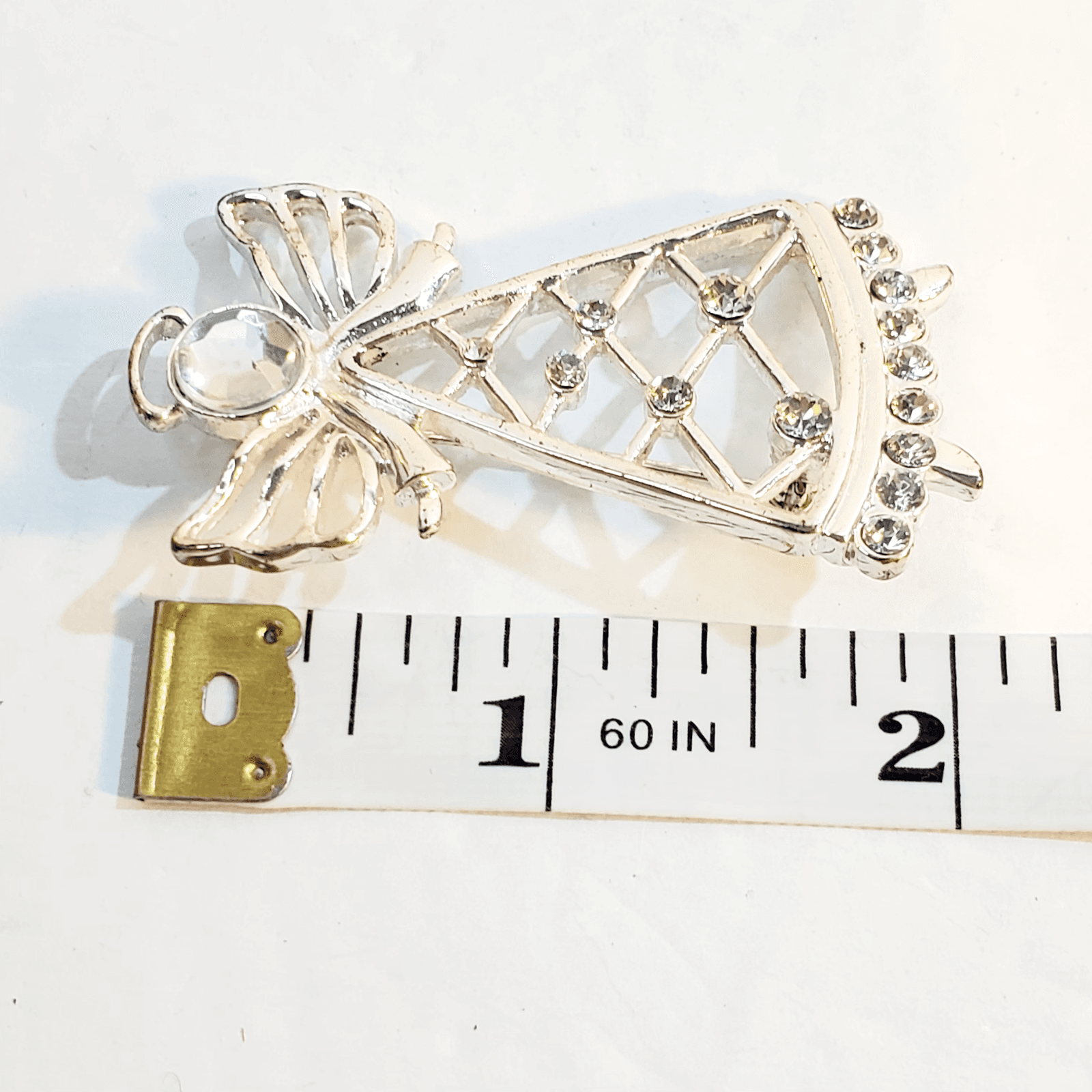 Vintage Eisenberg Ice Silver Tone Clear Rhinestones Angel Christmas Brooch Pin - Thumbnail 5