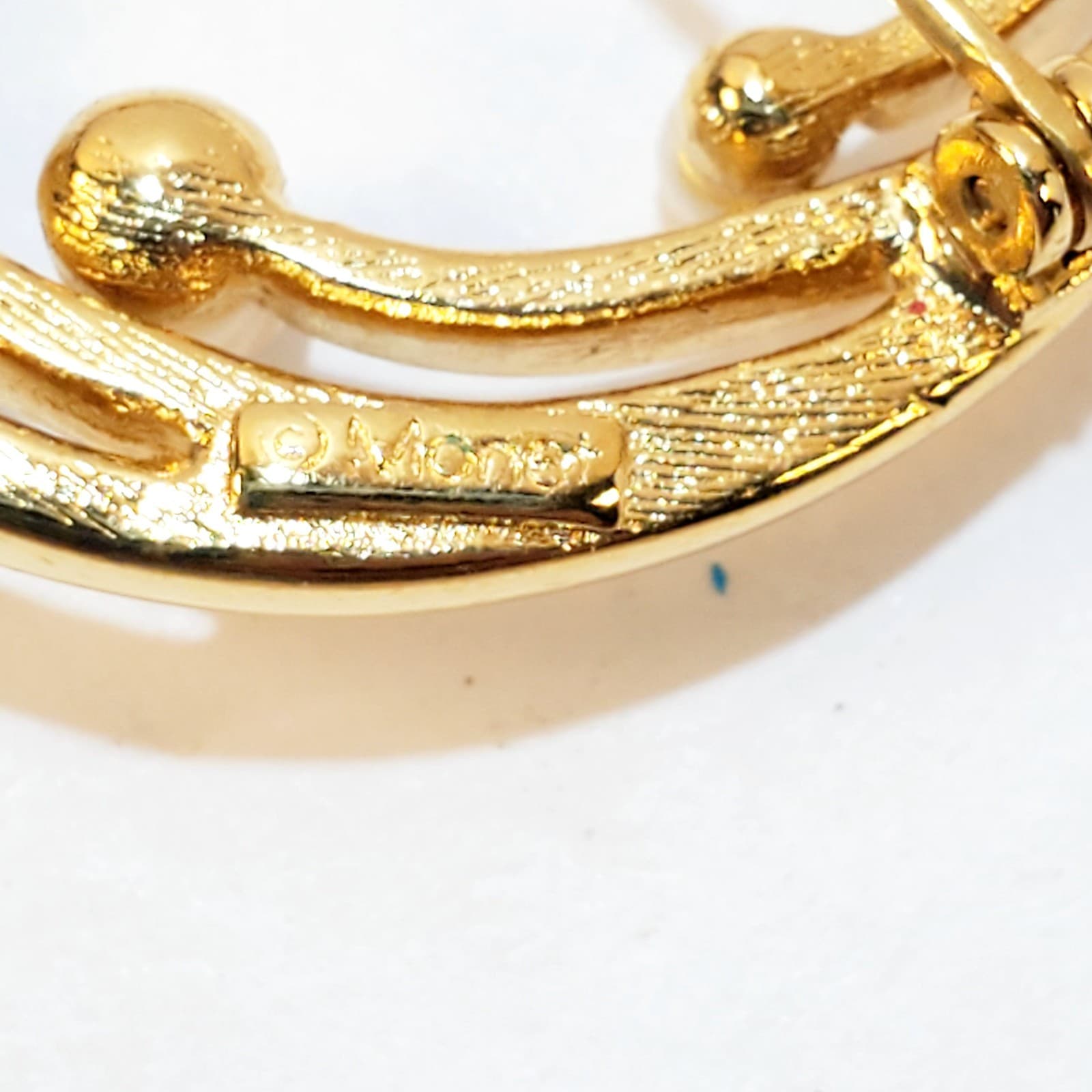 Vintage Signed Monet Classic Gold Tone Circle w/ Faux Pearl Accents Brooch Pin - Thumbnail 3
