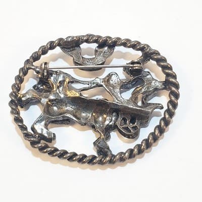Vintage Pewter Tone Metal Ben Hur Horse and Chariot Brooch Pin or Pendant - Thumbnail 4