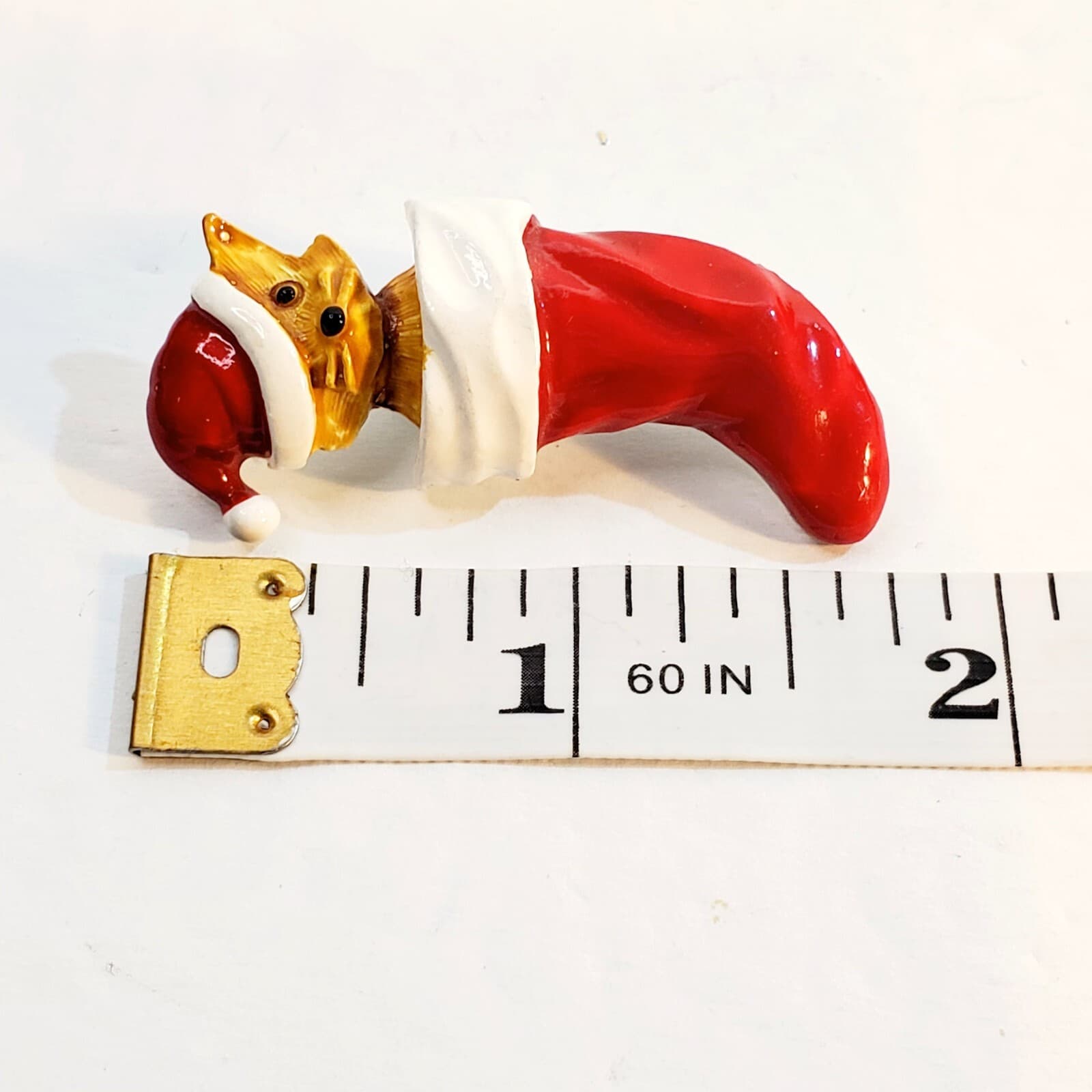 Vintage Gerry's Enamel and Metal Cat Kitten in a Christmas Stocking Brooch Pin - Thumbnail 4