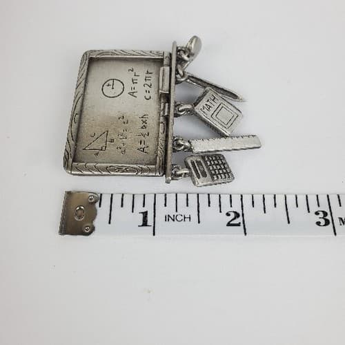 Vintage JJ Jonette Signed Pewter Tone Math Teachers Chalkboard Charms Brooch Pin - Thumbnail 3