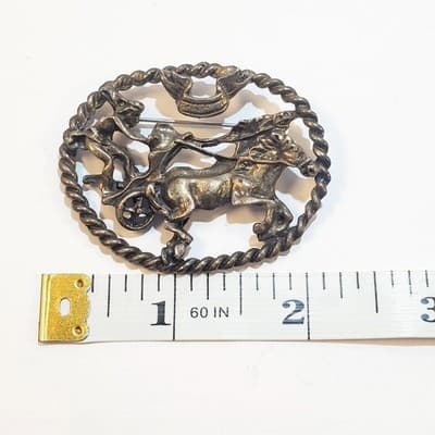 Vintage Pewter Tone Metal Ben Hur Horse and Chariot Brooch Pin or Pendant - Thumbnail 5