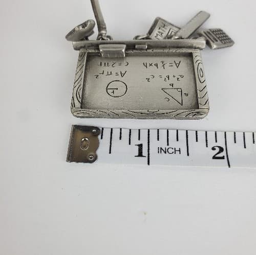 Vintage JJ Jonette Signed Pewter Tone Math Teachers Chalkboard Charms Brooch Pin - Thumbnail 4