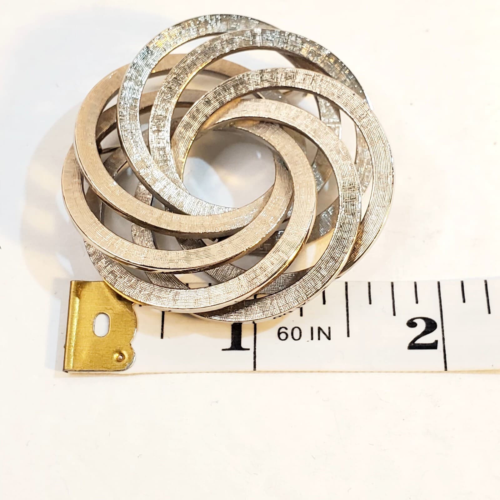 Vintage Marvella Brushed Silver Tone Metal Circle Swirl Layered Brooch Pin - Thumbnail 4
