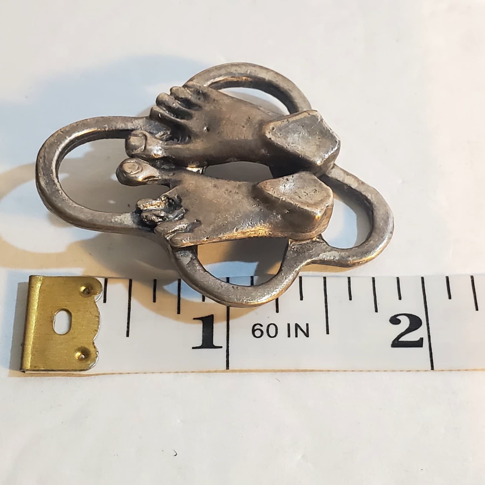 Vtg Pewter Tone Cast Metal Artisan Feet Sculpture Brooch Pin Quirky Surrealist - Thumbnail 3