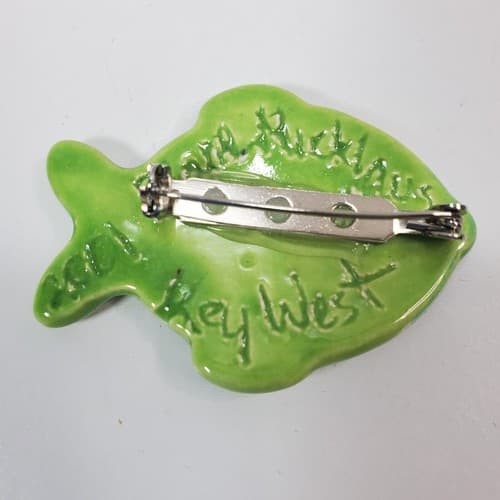2001 Glazed Ceramic Signed Artist Key West Green Fish Brooch Pin Jewelry - Thumbnail 2