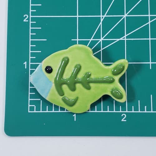 2001 Glazed Ceramic Signed Artist Key West Green Fish Brooch Pin Jewelry - Thumbnail 5