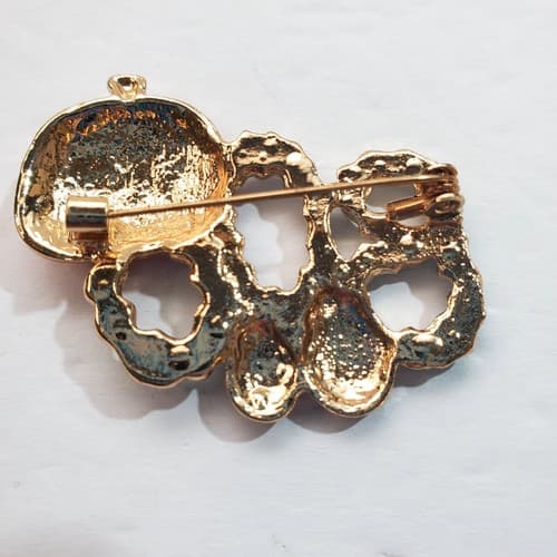 BOO Halloween Gold Tone Black Red/Orange Enamel Big Eyed Pumpkin Brooch Pin - Thumbnail 2