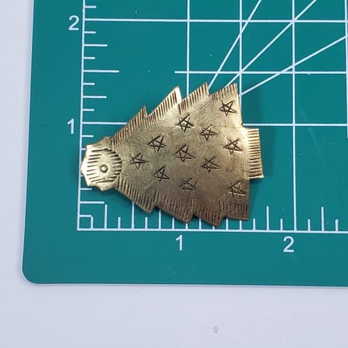 Vintage Brass Tone Thin Metal Black Etched Christmas Tree Brooch Pin Thailand - Thumbnail 3