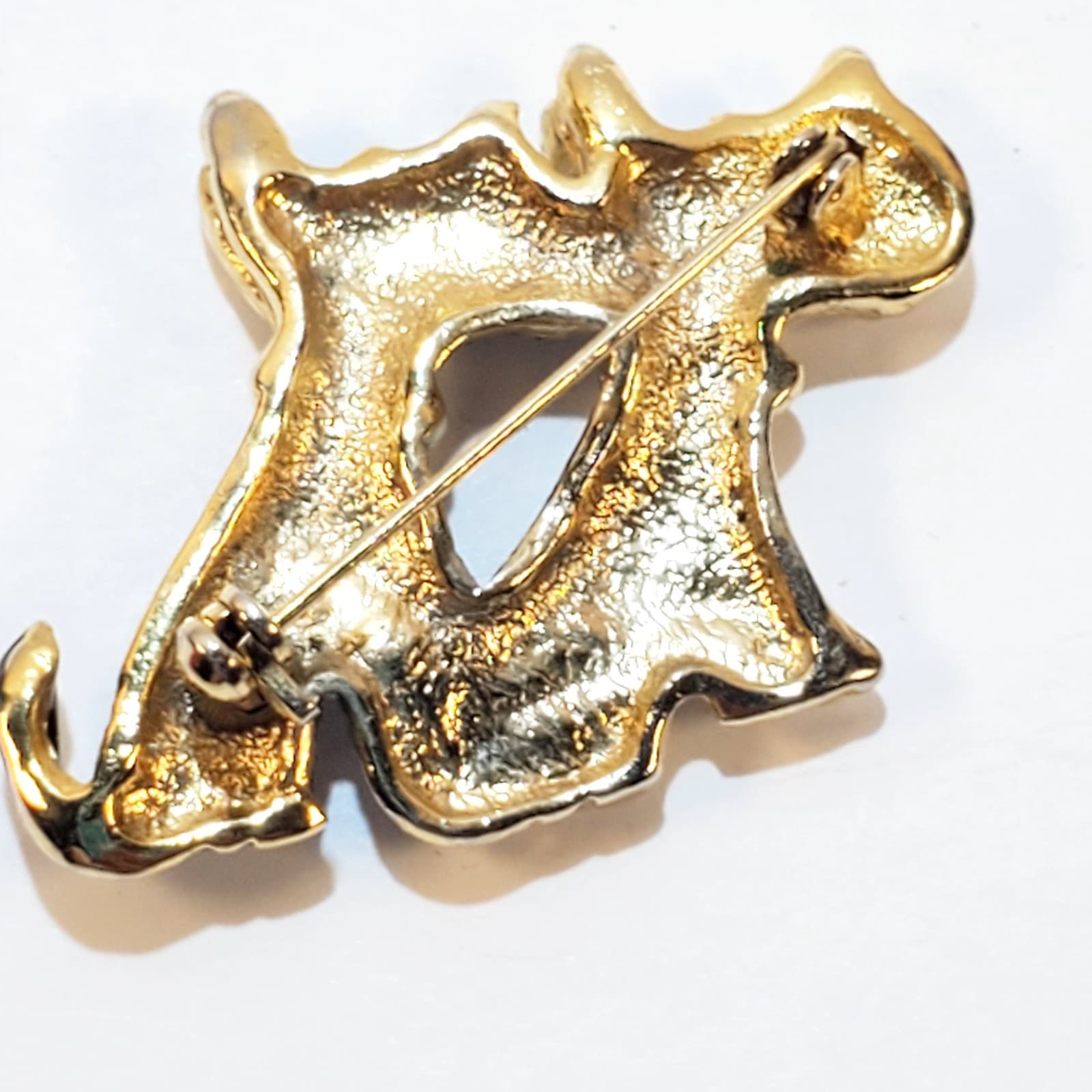 Vtg Gold Tone White Black Enamel Double Scottie Dogs Scottish Terrier Brooch Pin - Thumbnail 2