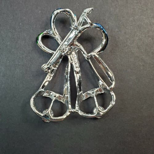 Vintage Signed Gerrys Silver Tone Green Red Enamel Christmas Bells Pin Brooch - Thumbnail 2
