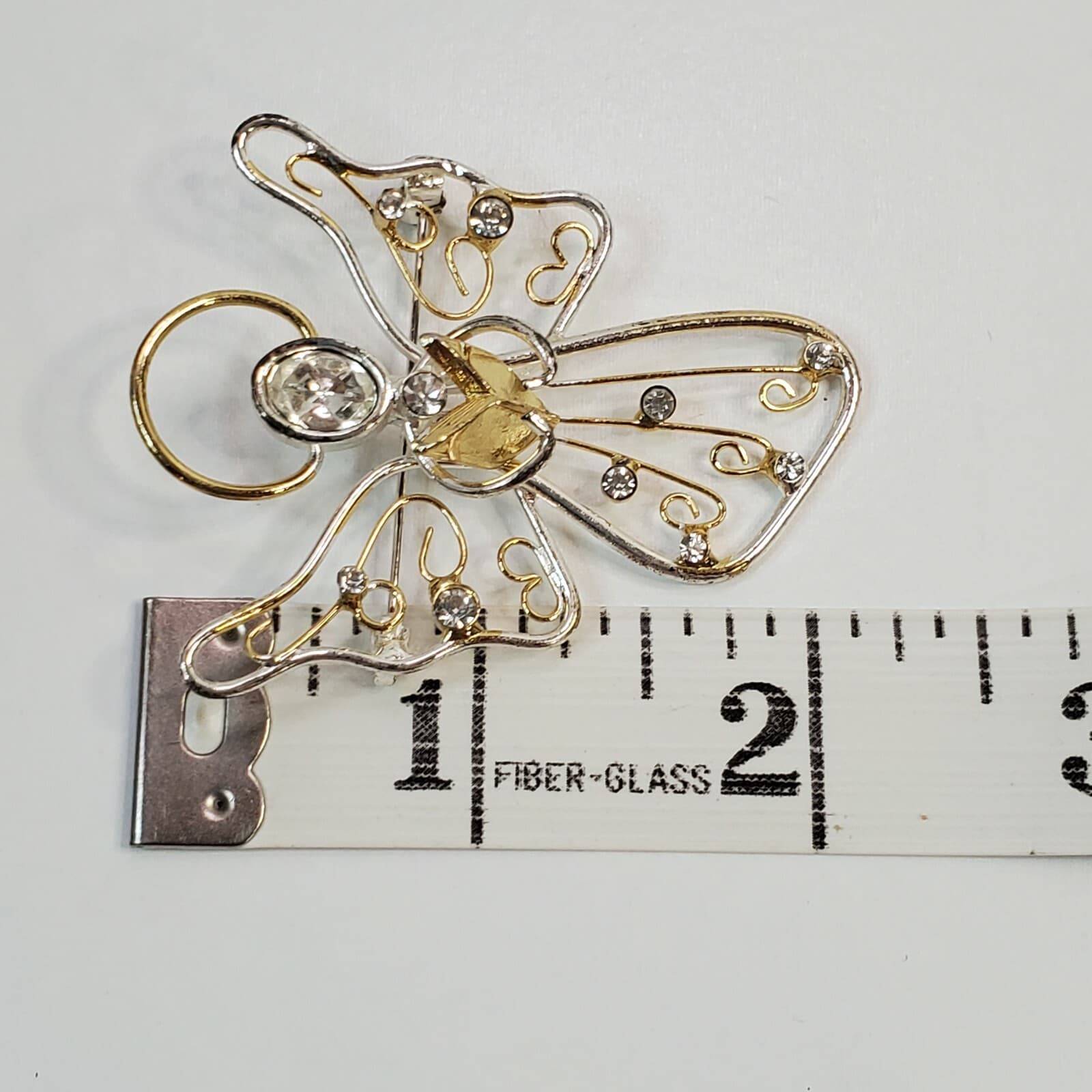 Gold & Silver-tone Rhinestone Filigree Open Work Wire Angel Choir Brooch Pin - Thumbnail 3
