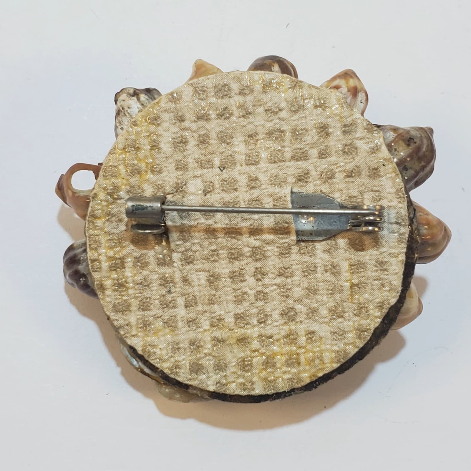 Vintage Artisan Handcrafted Seashell Basket of Flowers Floral Brooch Pin - Thumbnail 2