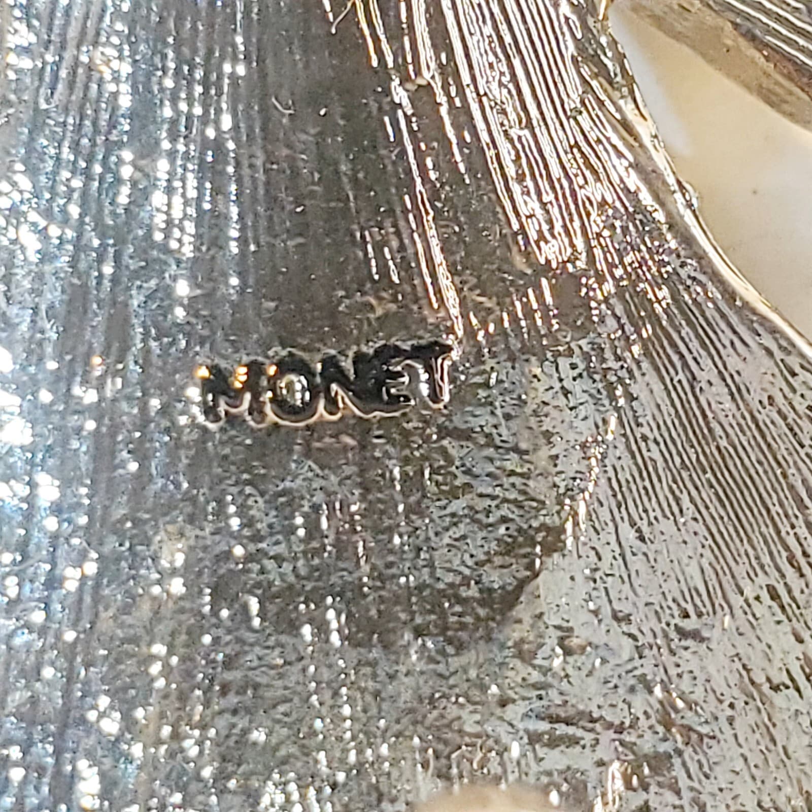 Vintage MONET Silver Tone Encrusted Rhinestones Angel Playing Horn Brooch Pin - Thumbnail 3