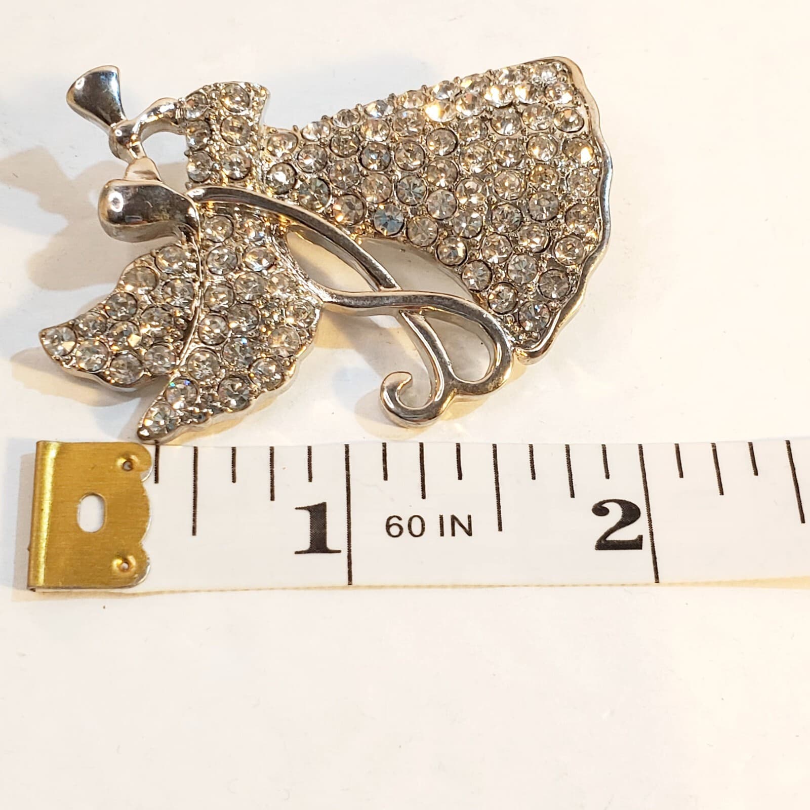 Vintage MONET Silver Tone Encrusted Rhinestones Angel Playing Horn Brooch Pin - Thumbnail 4