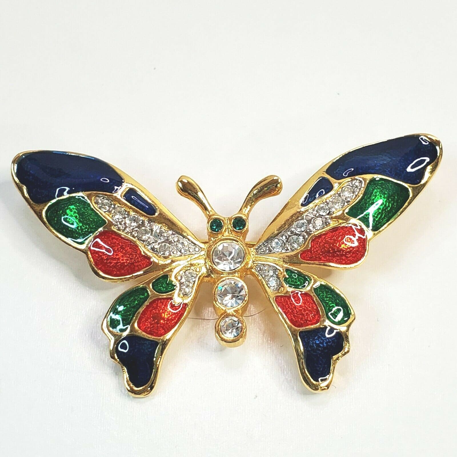 Gold Tone Multi-color Enamel Clear Rhinestones Butterfly Brooch Pin Jewelry