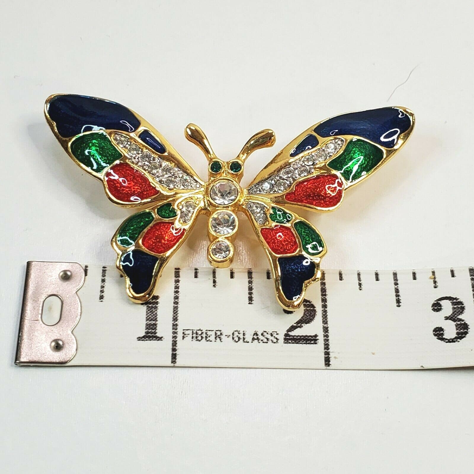 Gold Tone Multi-color Enamel Clear Rhinestones Butterfly Brooch Pin Jewelry - Thumbnail 3