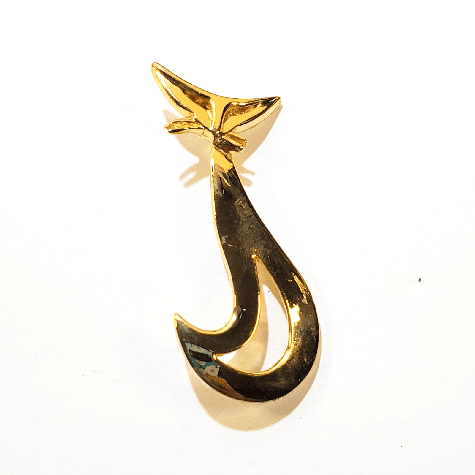 Gold Tone Metal Abstract Siamese Cat Brooch Pin Mid Century Modern Inspired