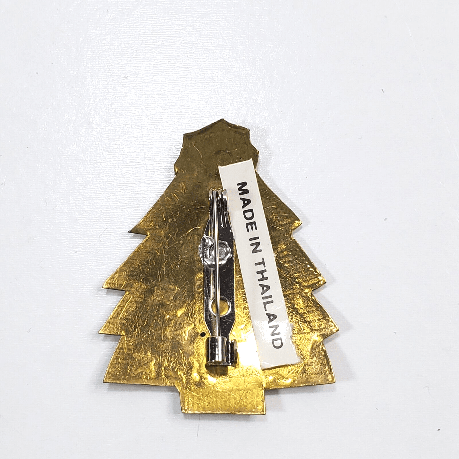 Vintage Brass Tone Thin Metal Black Etched Christmas Tree Brooch Pin Thailand - Thumbnail 2