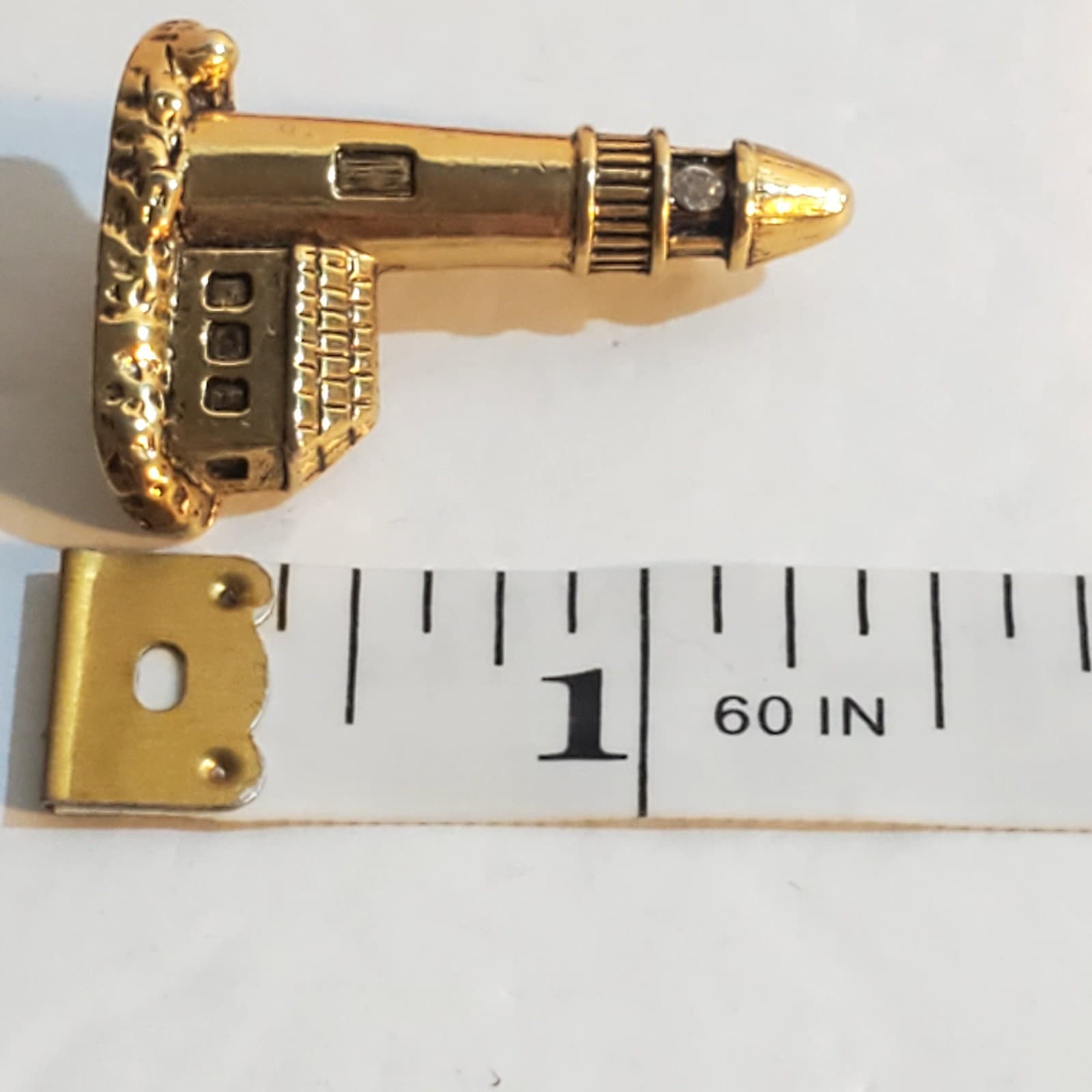 Vintage Camco Gold Tone Clear Rhinestone Lighthouse Nautical Brooch Pin Seaside - Thumbnail 4