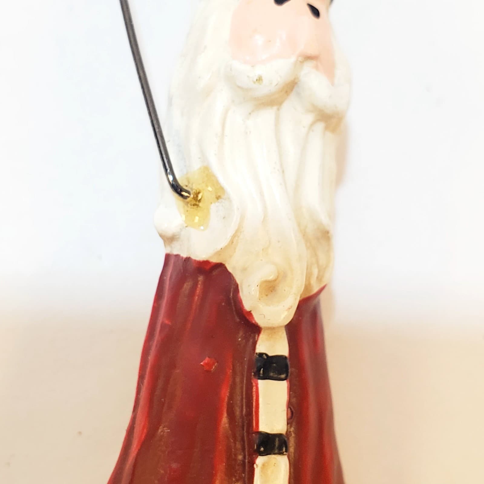 Vintage Resin Folk Art Santa Claus with staff Christmas Brooch Pin - Thumbnail 2