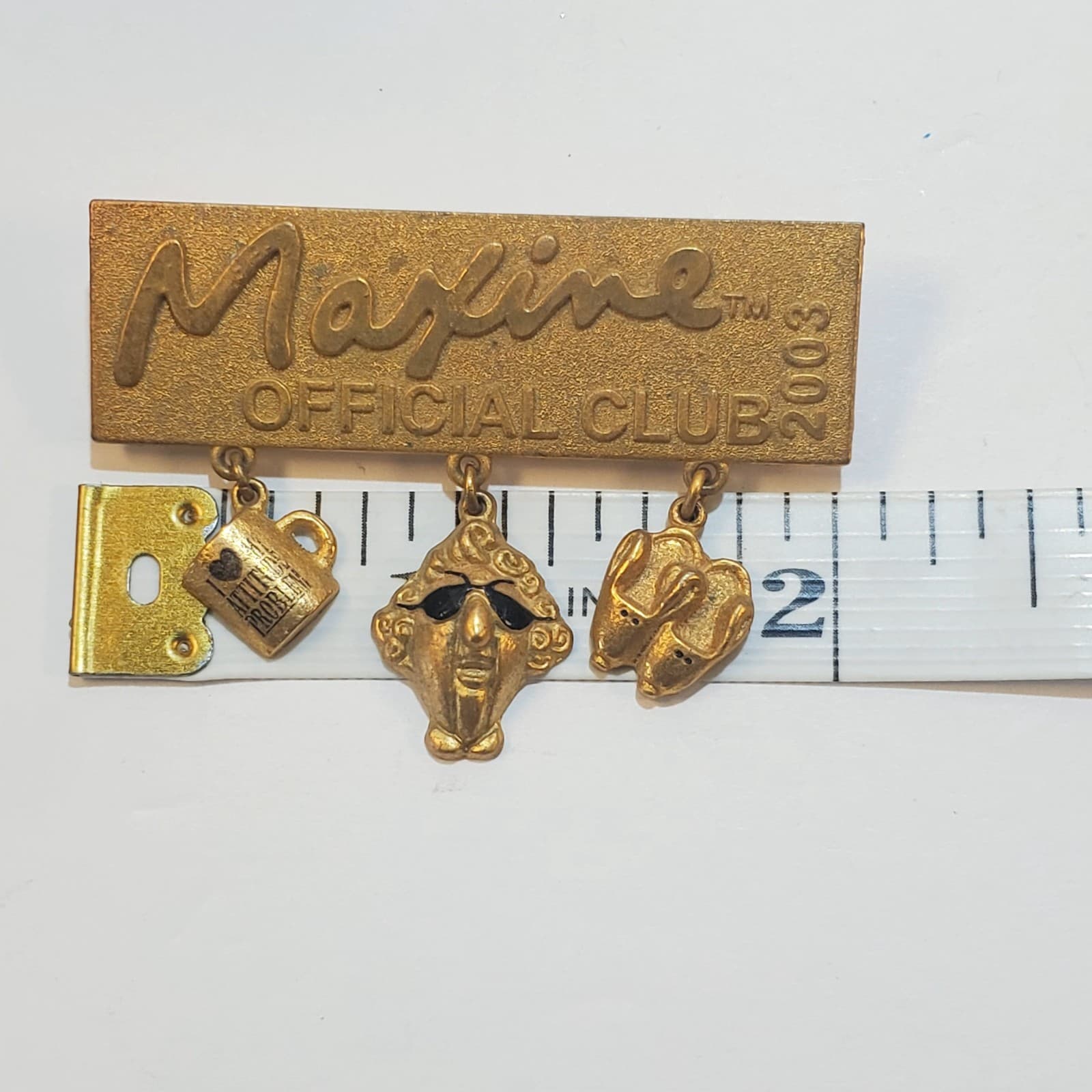 Vtg Signed J Wagner 2003 Gold Tone Metal Maxine Official Club Dangle Brooch Pin - Thumbnail 5