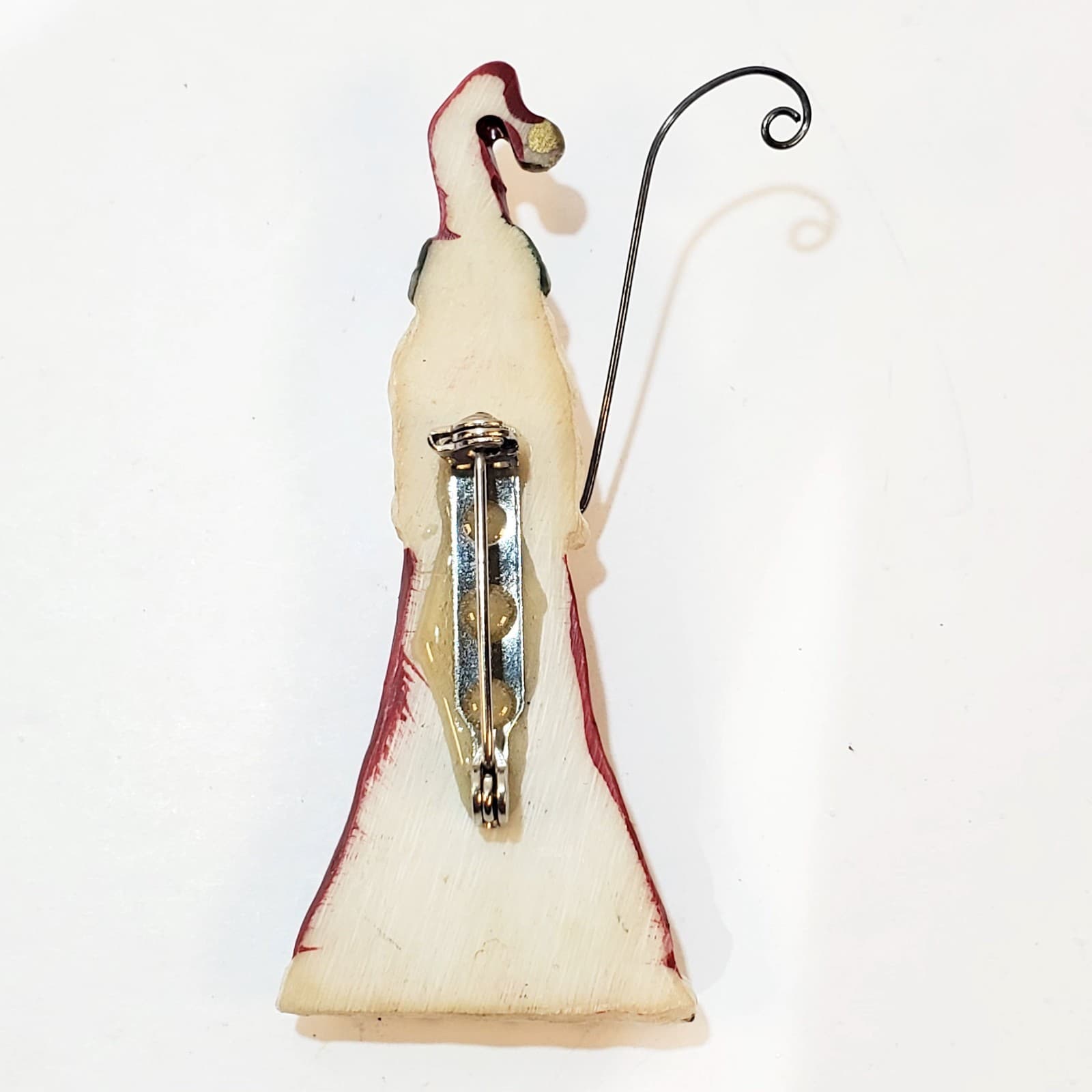 Vintage Resin Folk Art Santa Claus with staff Christmas Brooch Pin - Thumbnail 3