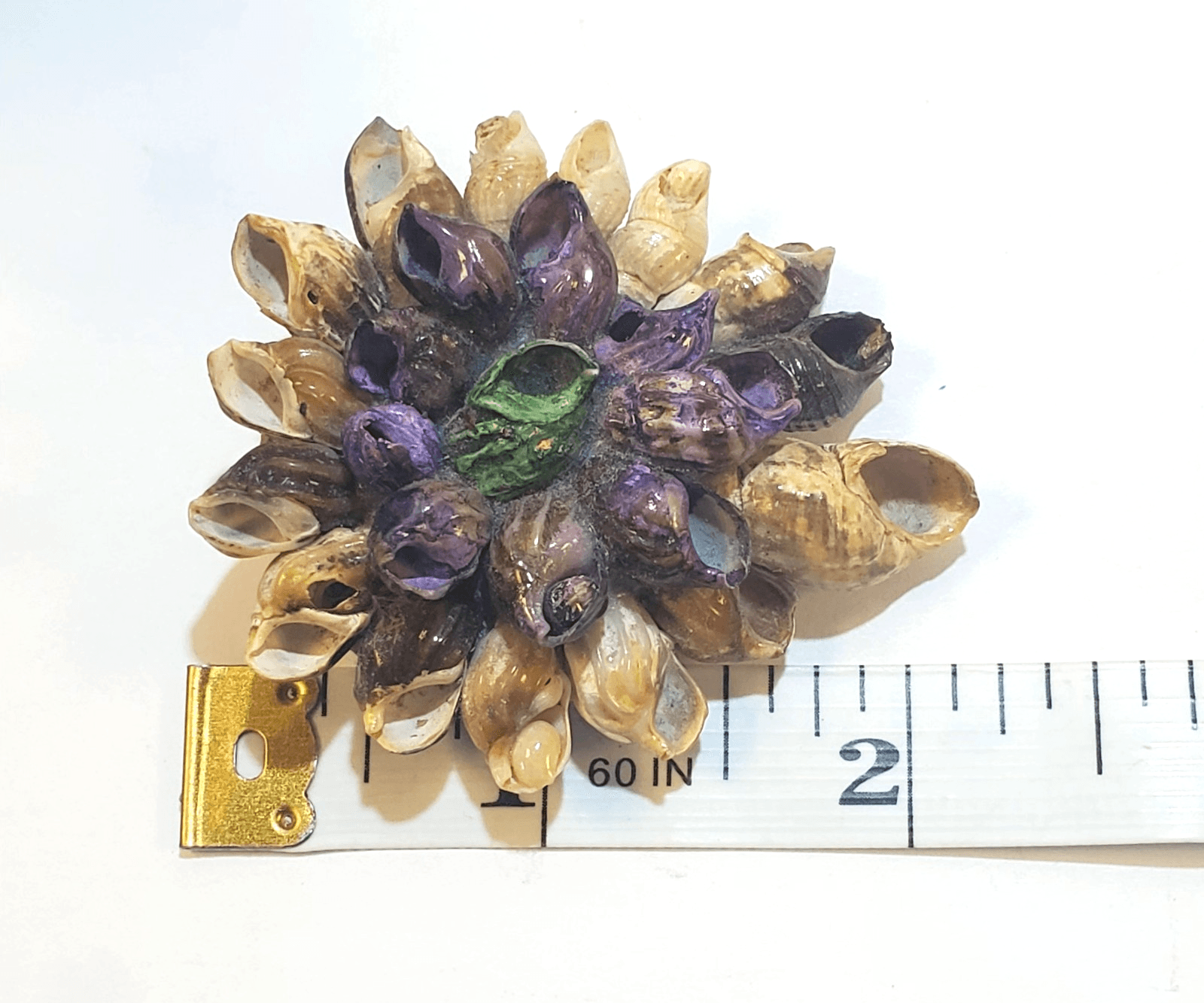 Vintage Artisan Handcrafted Seashell Flower Bouquet Purple Floral Brooch Pin - Thumbnail 3