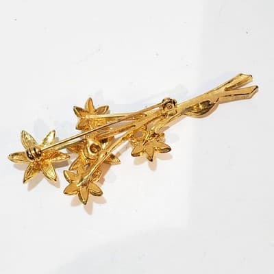 Vintage Gold Tone Smooth Metal Floral Bouquet Brooch Pin 2.75 Inch - Thumbnail 2