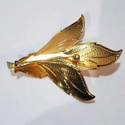 Vintage Gold Tone White Sparkle Enamel Faux Pearl Leaf Flower Brooch Pin - Thumbnail 2