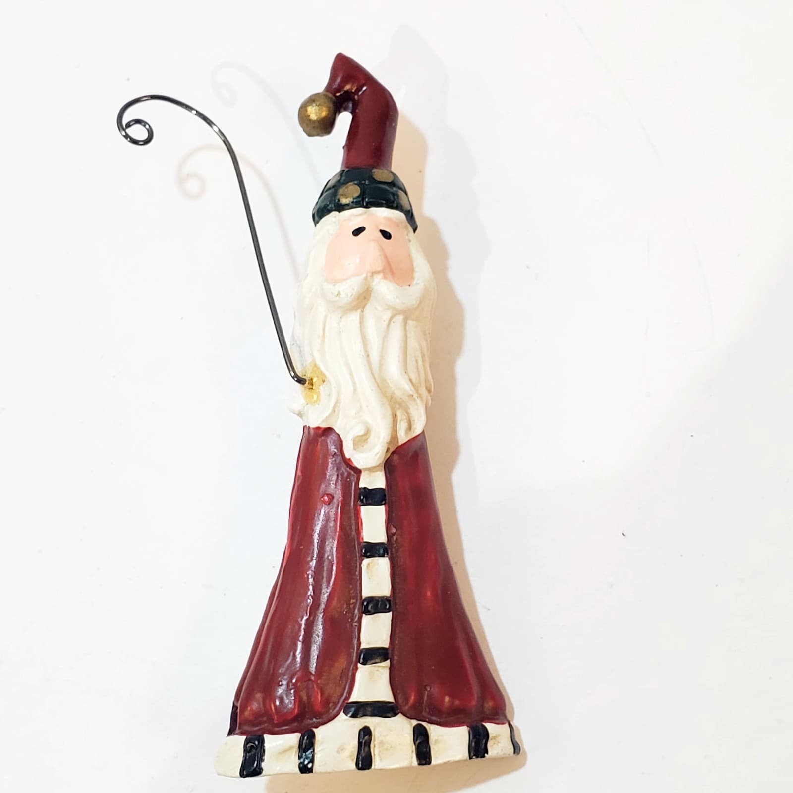Vintage Resin Folk Art Santa Claus with staff Christmas Brooch Pin