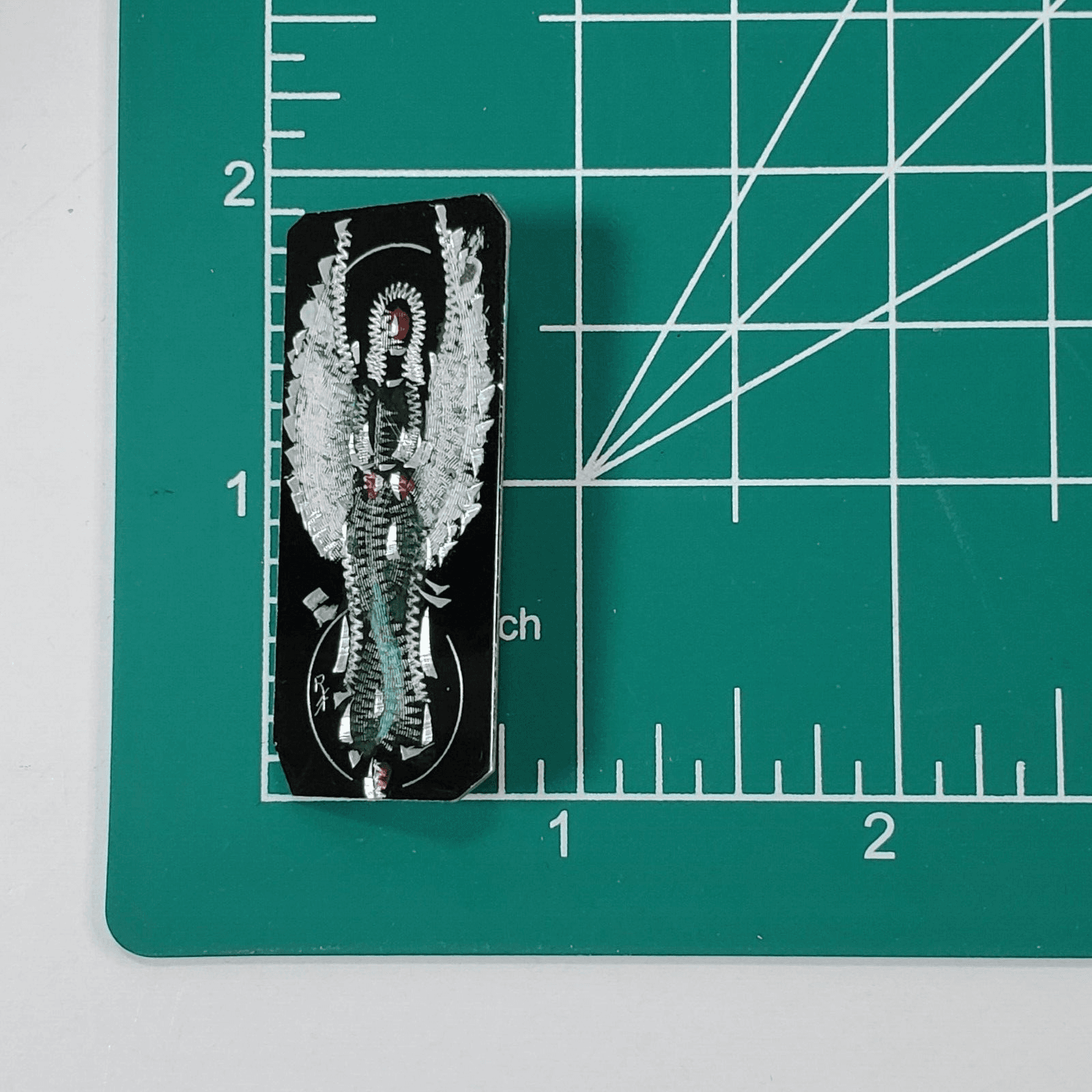 Vintage Etched Thin Anodized Metal Painted Angel Brooch Pin Silver Tone - Thumbnail 5