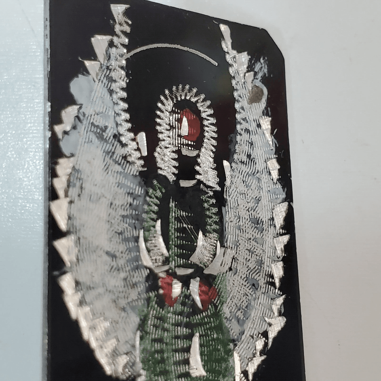 Vintage Etched Thin Anodized Metal Painted Angel Brooch Pin Silver Tone - Thumbnail 2