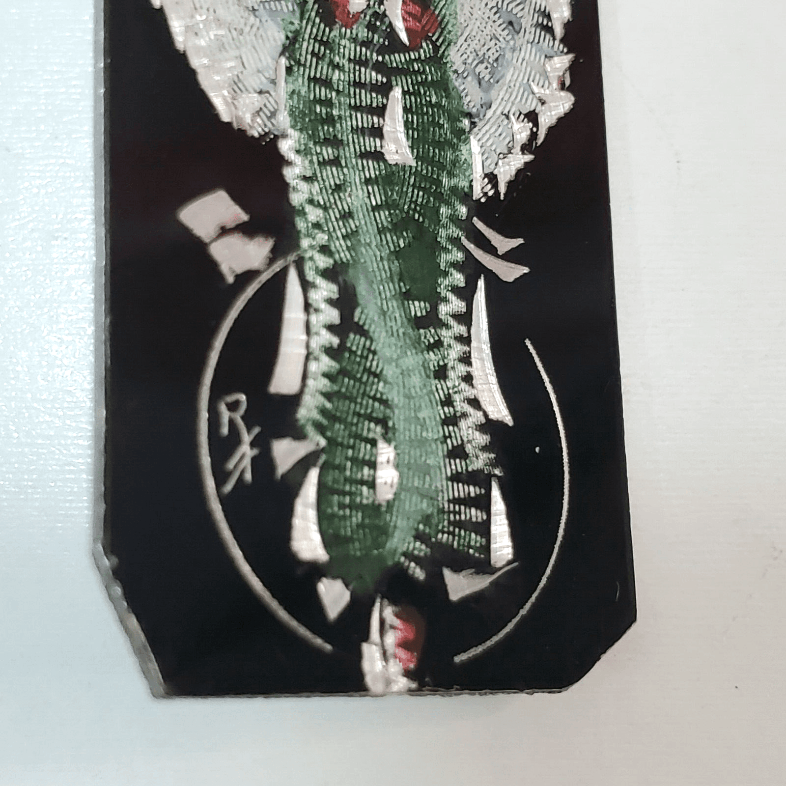 Vintage Etched Thin Anodized Metal Painted Angel Brooch Pin Silver Tone - Thumbnail 3