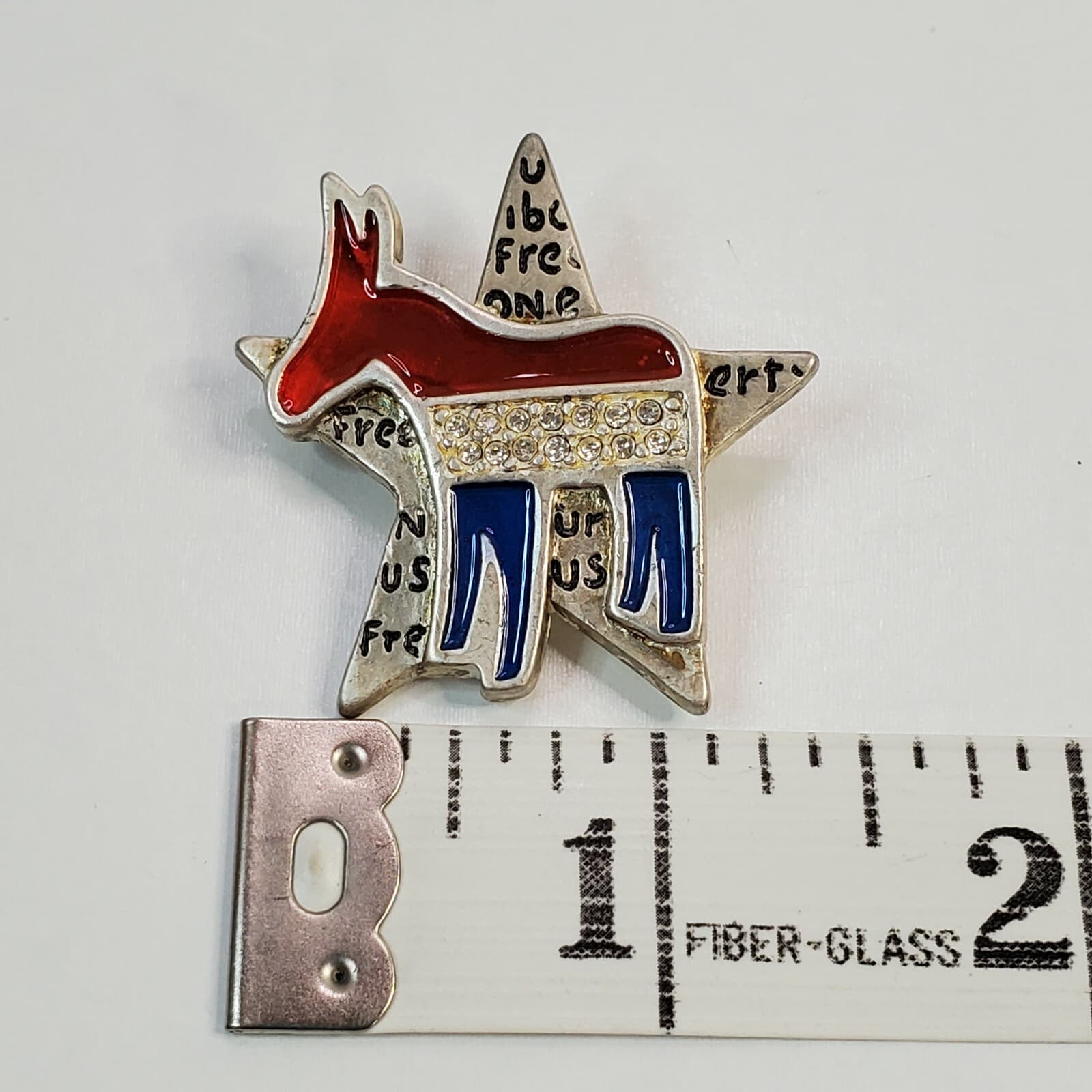 Vtg AMC Patriotic Democrat Party Donkey Silver tone Enamel w/ Rhinestones Pin - Thumbnail 4