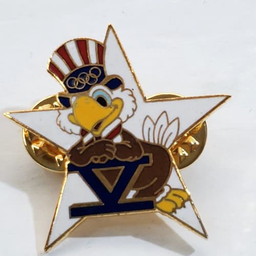 Vtg 1984 Sam the Eagle Pentathlon Los Angeles Olympic Star Tack Lapel Cap Pin