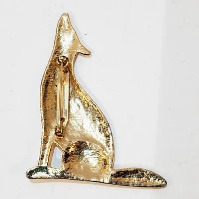Textured Gold Tone Howling Coyote Southwest Wolf Brooch Pin 3 inch - Thumbnail 2