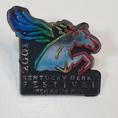 Vtg Kentucky Derby 2001 Lapel Pin KY Festival Pegasus Plastic Horse Race Badge