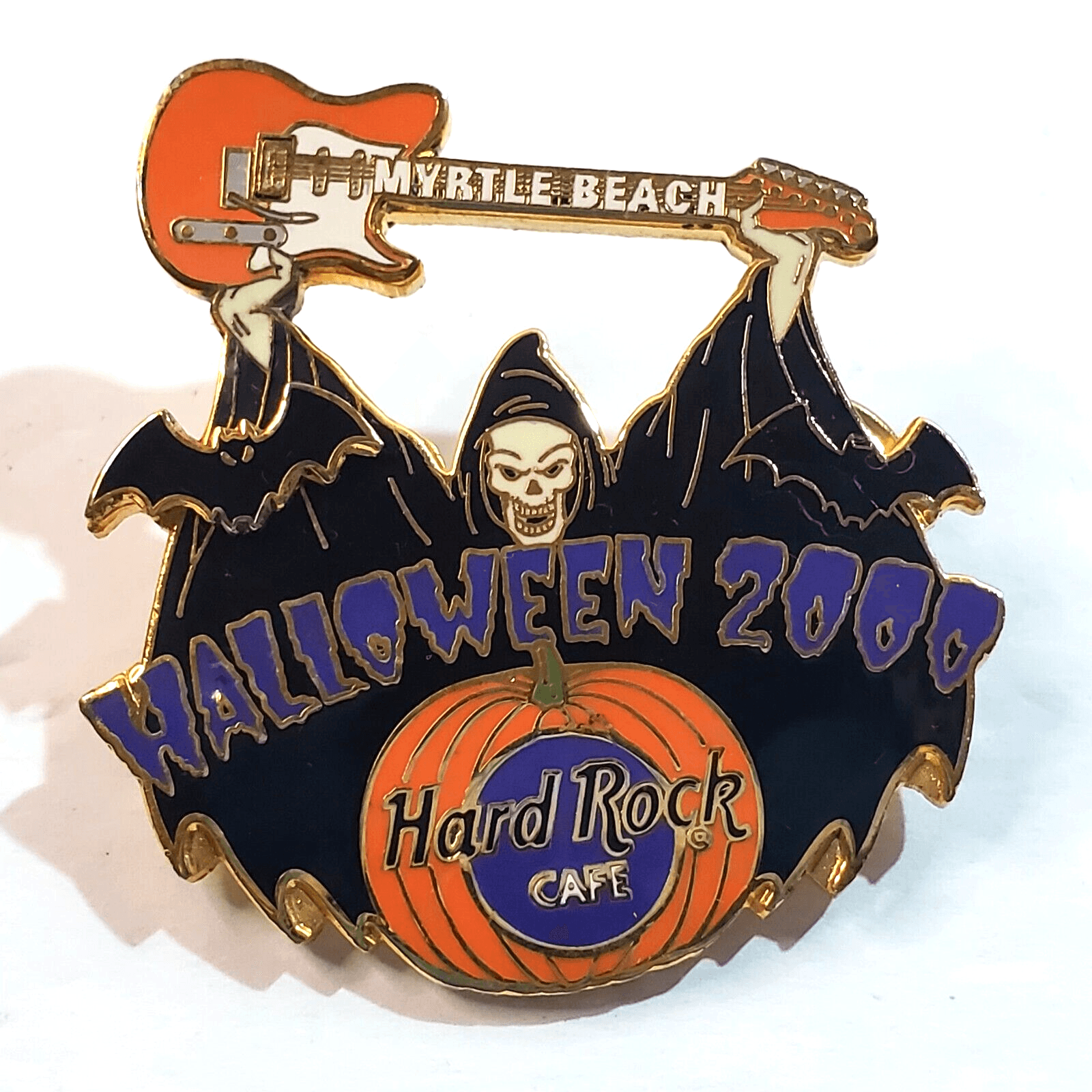 Vtg Myrtle Beach Halloween 2000 Hard Rock Cafe Pin Grim Reaper Guitar Pumpkin